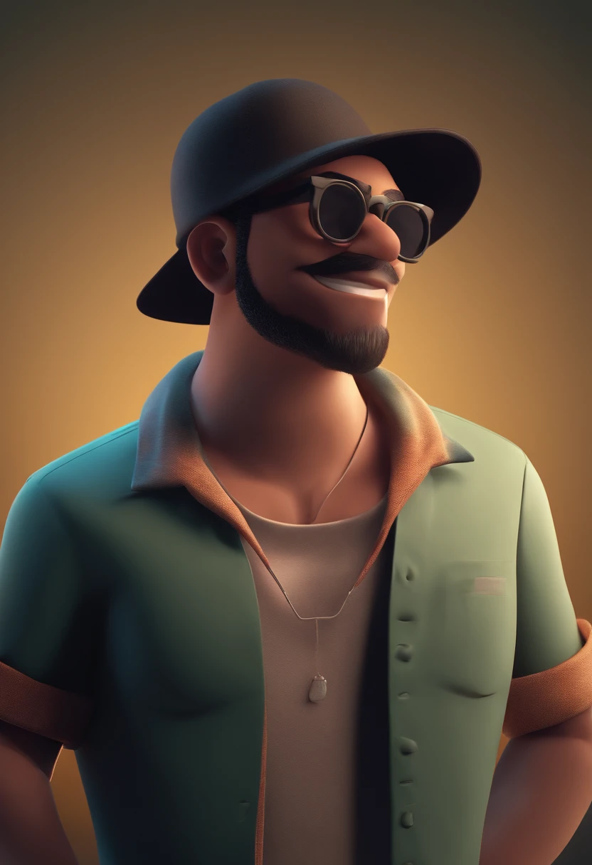 Cartoon character of a man with black glasses and a shirt and cap, animation character, Caractere estilizado, animation style rendering, 3D estilizado