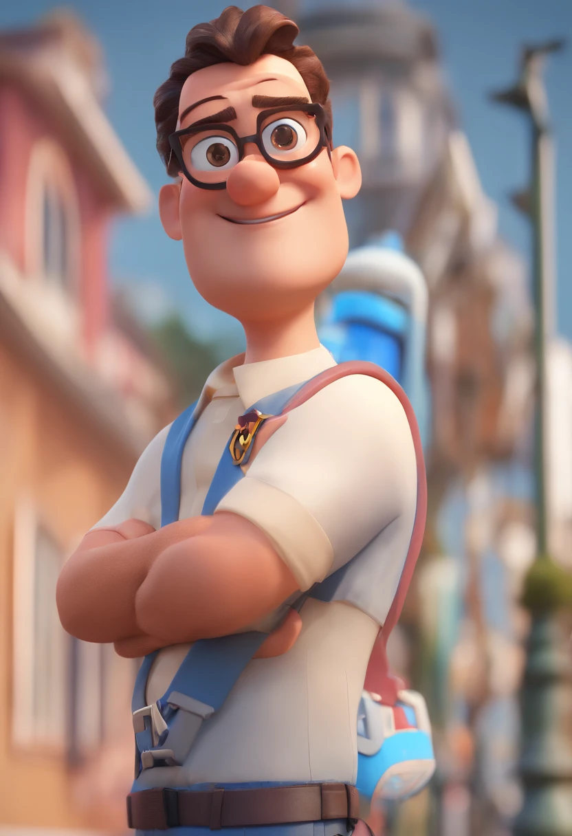 Cartoon character of a man with black glasses and a blue shirt, animation character, Caractere estilizado, animation style rendering, 3D estilizado, Arnold Maya render, 3 d render stylized, toon render keyshot, Personagem 3D, Personagem 3D, 3d rendering stylized, 3 d character render, personagem de desenho animado, Personagem de close up, Pose de personagem, (Estilo Pixar) (master part:1.2) (Bokeh) (best quality) (pele detalhada) (textura detalhada) (8k) (argila) (Cinematic lighting) (foco nítido