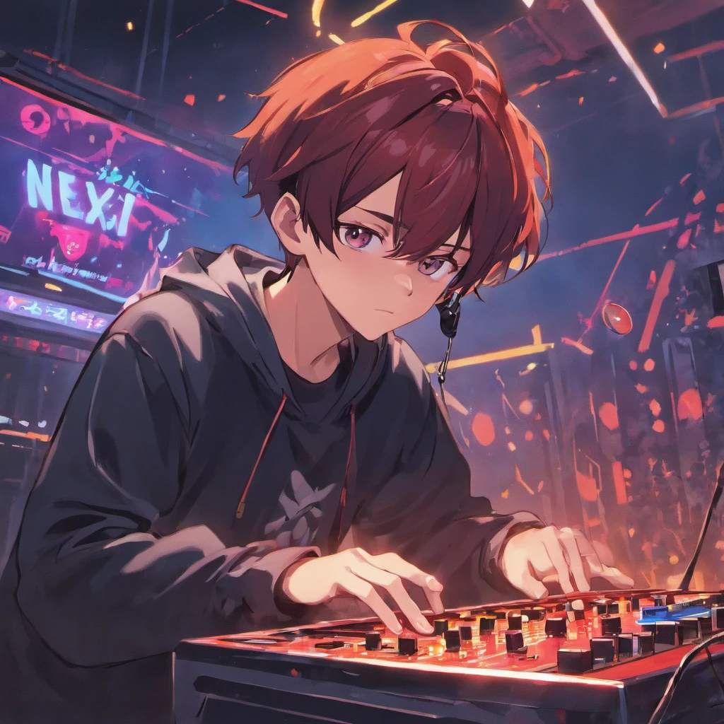 a man with a black long-sleeved shirt, pixar style, thick eyebrows, smooth face, wearing a beanie, with headphones, playing on a DJ set, realistic, high quality