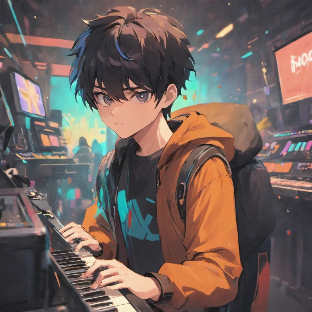 a man with a black long-sleeved shirt, pixar style, thick eyebrows, smooth face, wearing a beanie, with headphones, playing on a DJ set, realistic, high quality