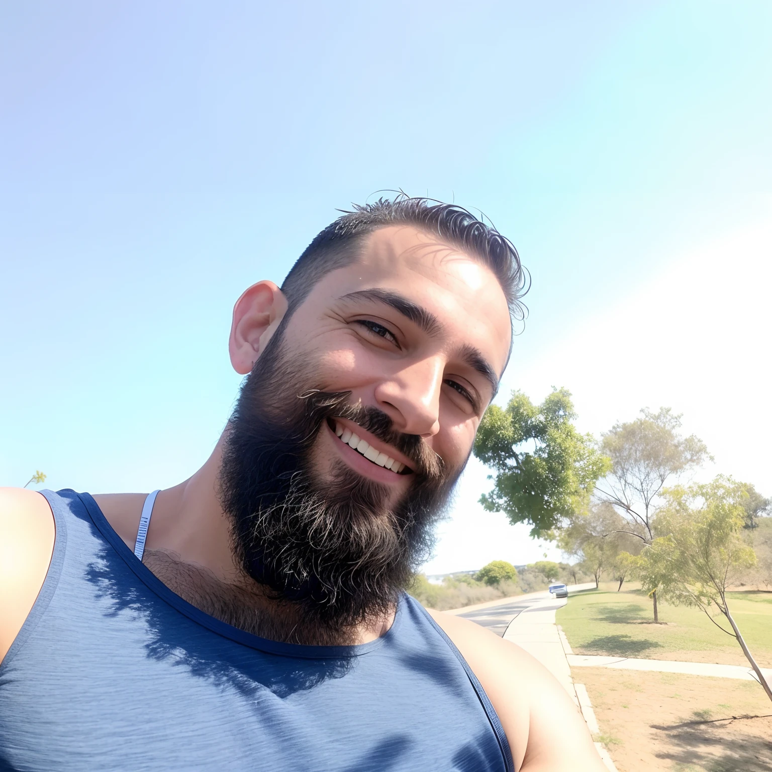 there is a man with a beard and a blue shirt smiling, 3 6 anos, 38 anos, 3 2 anos, Homem de 4 0 anos, 35 anos, 3 5 anos, cerca de 3 5 anos, (38 anos), Homens de 45 anos, Fotografia selfie 8k, ele tem cerca de 40 anos