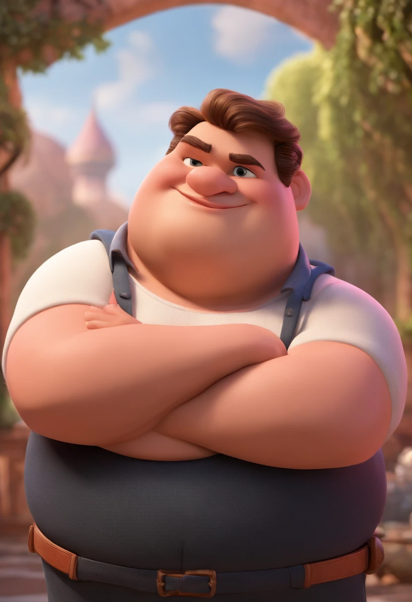 Disney Pixar style 3D fat man. Pink cheek. White tank top