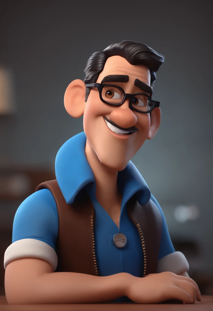 Cartoon character of a man with black glasses and a blue shirt, animation character, Caractere estilizado, animation style rendering, 3D estilizado, Arnold Maya render, 3 d render stylized, toon render keyshot, Personagem 3D, Personagem 3D, 3d rendering stylized, 3 d character render, personagem de desenho animado, Personagem de close up, Pose de personagem, (Estilo Pixar) (master part:1.2) (Bokeh) (best quality) (pele detalhada) (textura detalhada) (8k) (argila) (Cinematic lighting) (foco nítido