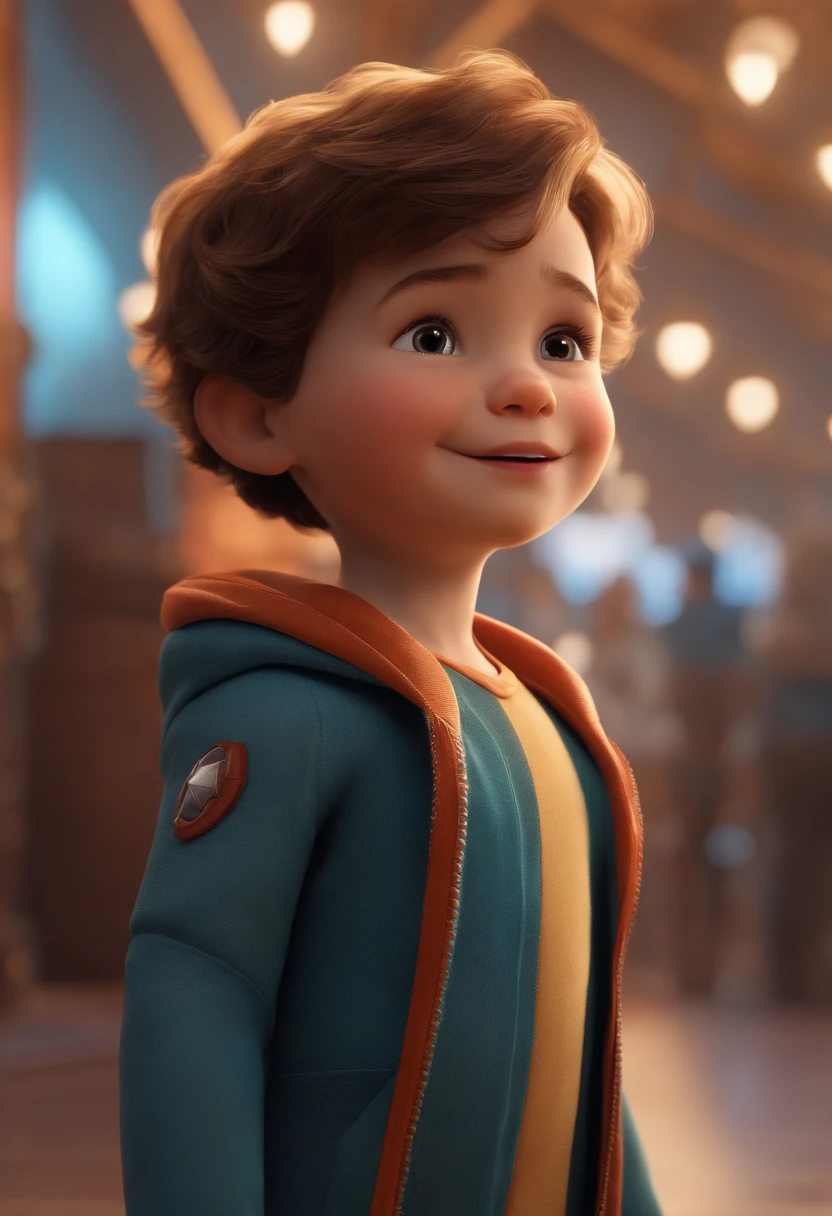 a happy cute standing short hair, vestindo uma fantasia espacial, , fundo branco, barnet, Tom, Estilo Pixar, ....3d, desenhos animados, rosto detalhado, asymmetrical 16k