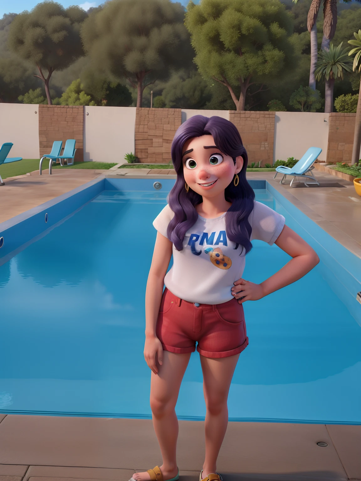 Obra-prima, estilo pixar ,de melhor qualidade, uma menina na piscina