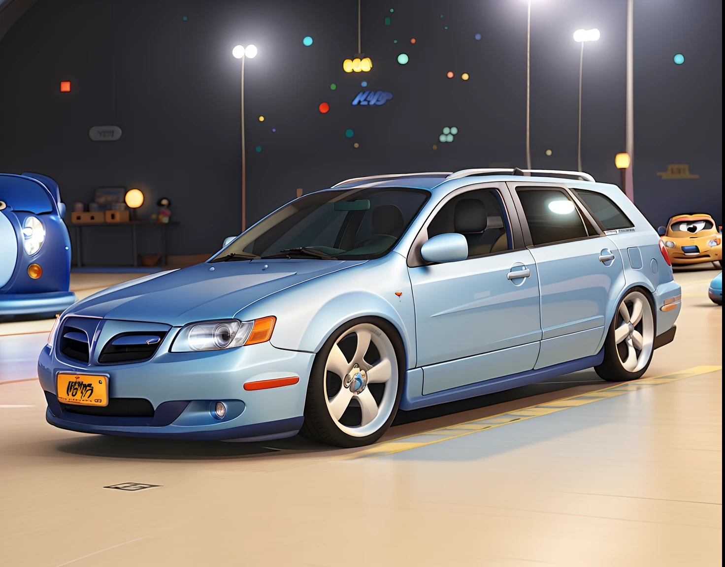 A disney pixar style vehicle of cars.