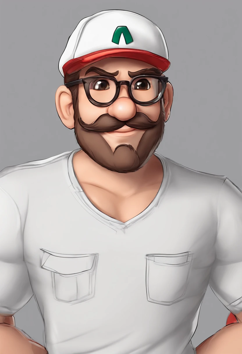 ((best quality)), ((master part)), ((desenhos animados realistas)), ((Personagem perfeito)) - Um retrato frontal meticulosamente detalhado e realista de um homem com cabelo raspado, glasses and a shirt with beautiful textures. O homem olha diretamente para o espectador, Establish a strong and confident presence. The image captures their distinctive facial features, accurately showing the brightness of your eyes and the design of your glasses. The black shirt is rendered with fine details, aumentando o profissionalismo do retrato. Enviado para documentos oficiais, this portrait is presented in impressive 8K UHD resolution, Ensure clarity and unique protection.
