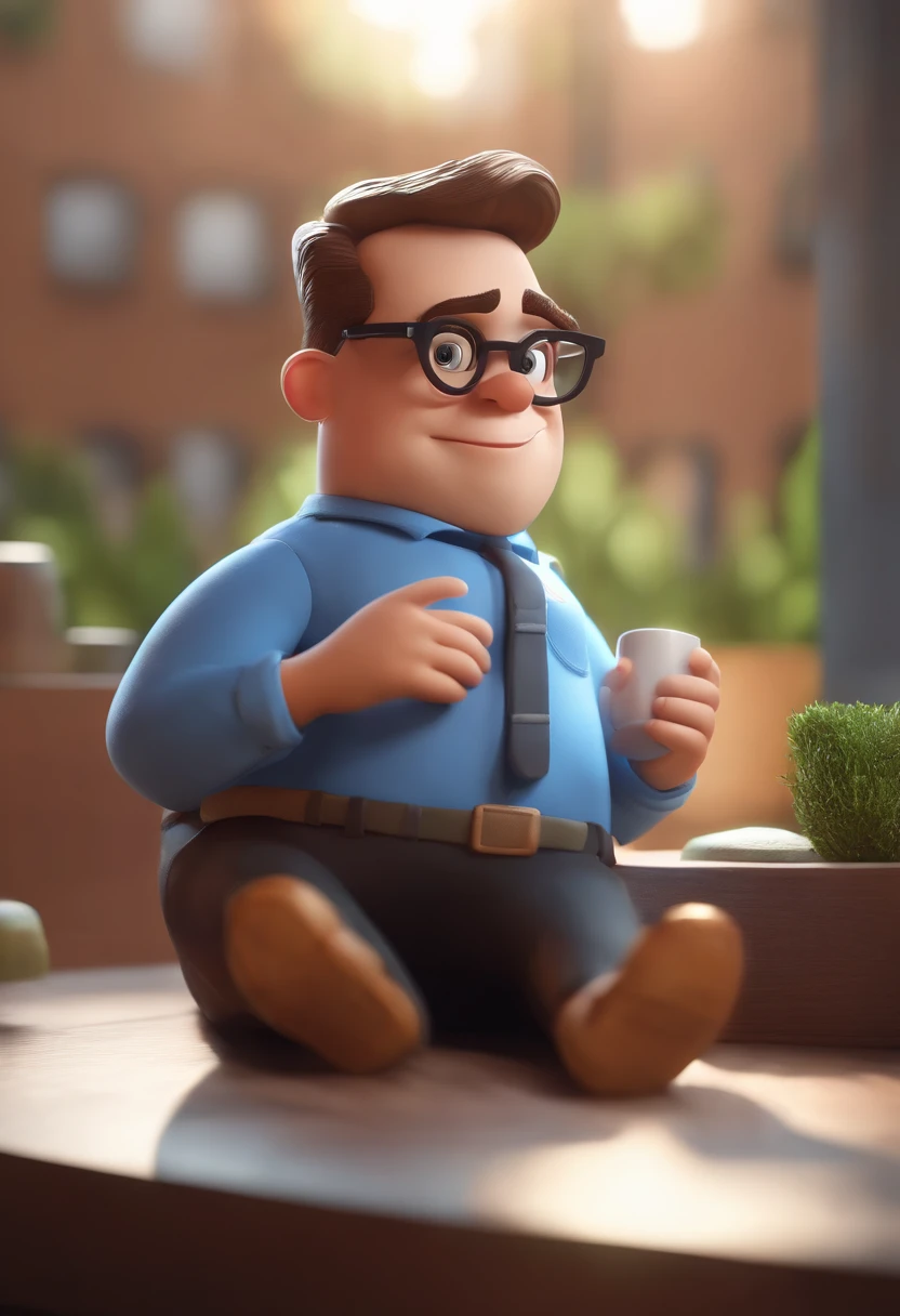 Cartoon character of a man wearing black glasses and a blue shirt, um personagem animado, Caractere estilizado, animation style rendering, 3D estilizado, Arnold Maya render, 3 d render stylized, toon render keyshot, Personagem 3D, Personagem 3D, 3d rendering stylized, 3 d character render, personagem de desenho animado, Personagem de close up, Pose de personagem, (Estilo Pixar) (master part:1.2) (Bokeh) (best quality) (pele detalhada) (textura detalhada) (8k) (argila) (Cinematic lighting) (foco nítido,Senta e vaza a parte superior do corpo