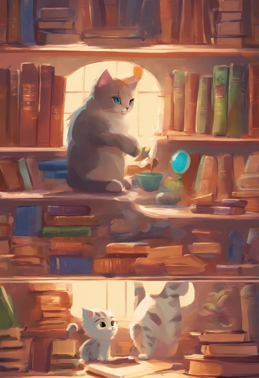 create a Disney Pixar-style character with the following characteristics in Atelier with Books: A Tabby Kitten, Brindle Kitten
