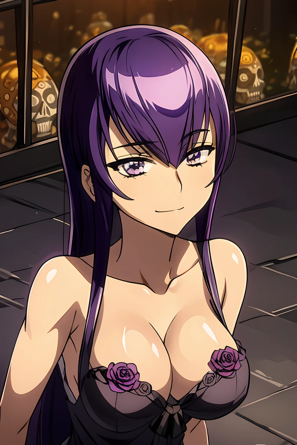 Saeko Busujima vestiday maquillada de catrina, Anime girl with long purple hair and skull makeup in front of a background, el dia los muertos!, dia de los muertos. 8 mil, ( el dia los muertos ), ( ( ( el dia los muertos ) ) ), el dia los muertos, dia de los muertos!!, (dia de los muertos), ( dia de los muertos )