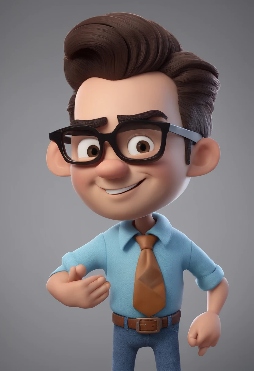 Cartoon character of a man with black glasses and a blue shirt, animation character, Caractere estilizado, animation style rendering, 3D estilizado, Arnold Maya render, 3 d render stylized, toon render keyshot, Personagem 3D, Personagem 3D, 3d rendering stylized, 3 d character render, personagem de desenho animado, Personagem de close up, Pose de personagem, (Estilo Pixar) (master part:1.2) (Bokeh) (best quality) (pele detalhada) (textura detalhada) (8k) (argila) (Cinematic lighting) (foco nítido