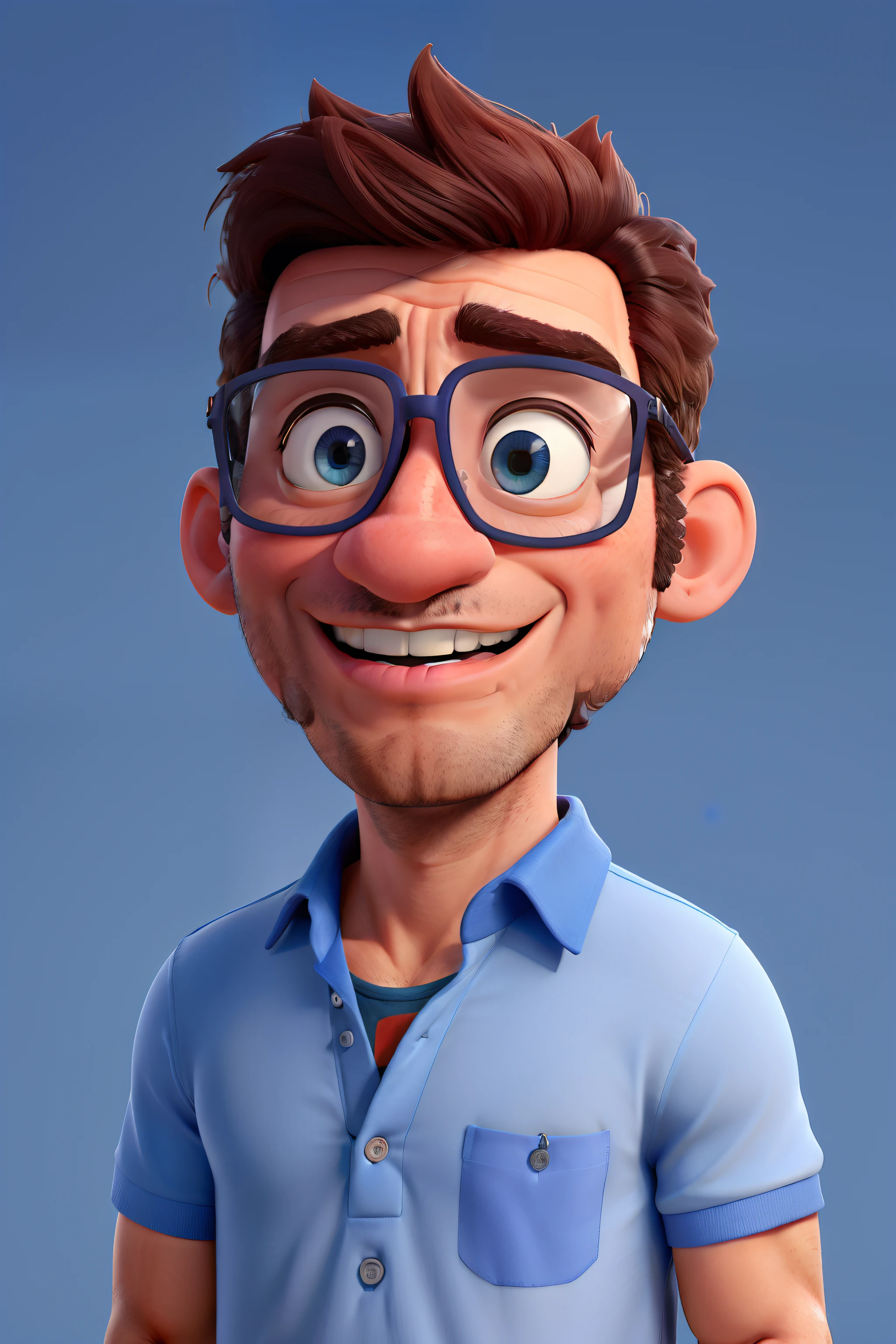 Homem de 40 anos grisalho, vestindo camisa polo azul escuro com gola vermelha.