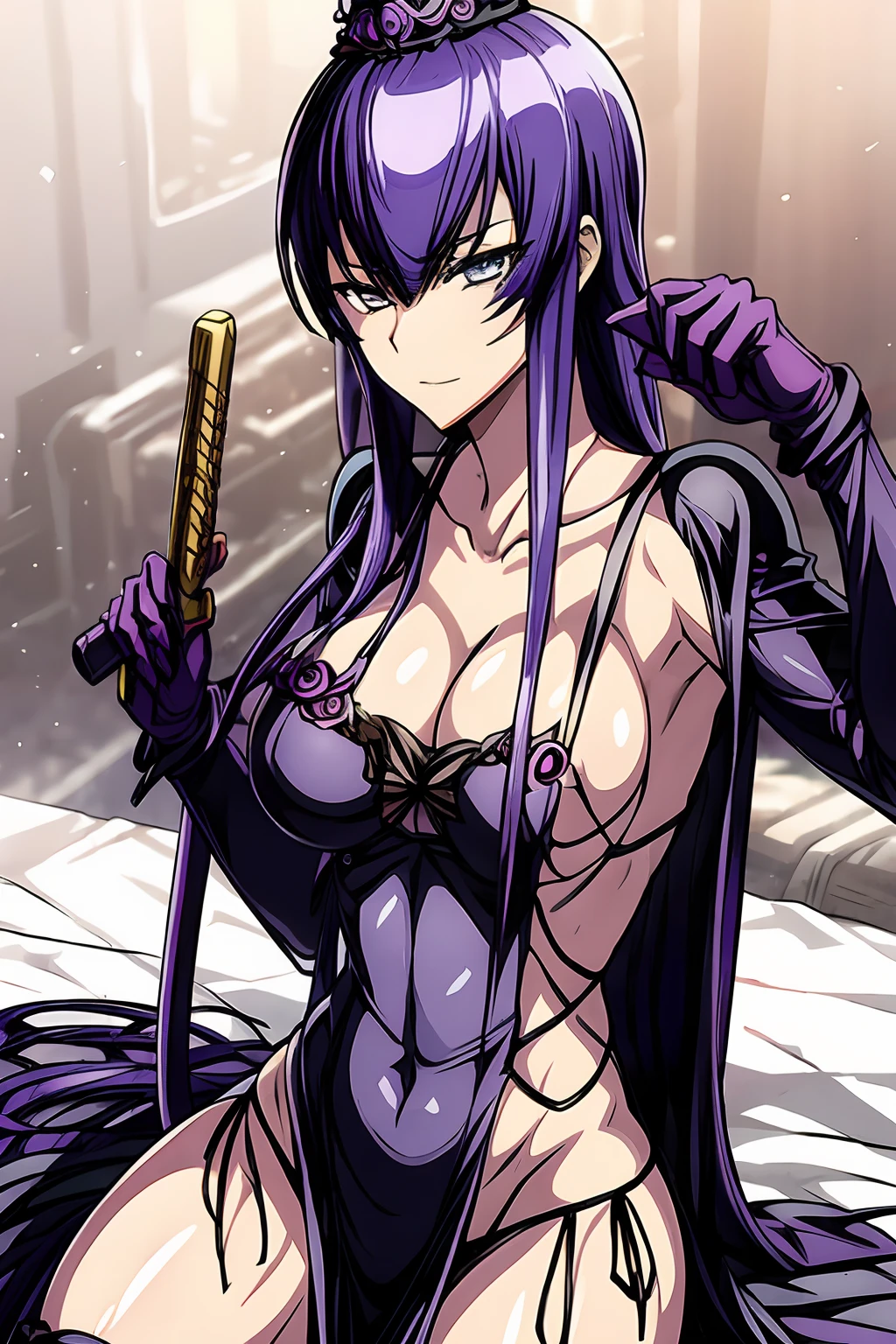 Saeko Busujima, Un primer plano de una persona con un vestido con un sombrero y guantes, Chica Nigromante Cyborg Santa, Anime Moe Artstyle, Arte Zerochan, Chica monstruo de anime, commission for high resolution, Vestido de catrina, catrina, Dia de Muertos