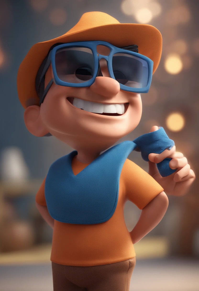 Cartoon character of a man with black glasses and a blue shirt, animation character, Caractere estilizado, animation style rendering, 3D estilizado, Arnold Maya render, 3 d render stylized, toon render keyshot, Personagem 3D, Personagem 3D, 3d rendering stylized, 3 d character render, personagem de desenho animado, Personagem de close up, Pose de personagem,  (Estilo Pixar) (master part:1.2) (Bokeh) (best quality) (pele detalhada) (textura detalhada) (8k) (argila) (Cinematic lighting) (foco nítido