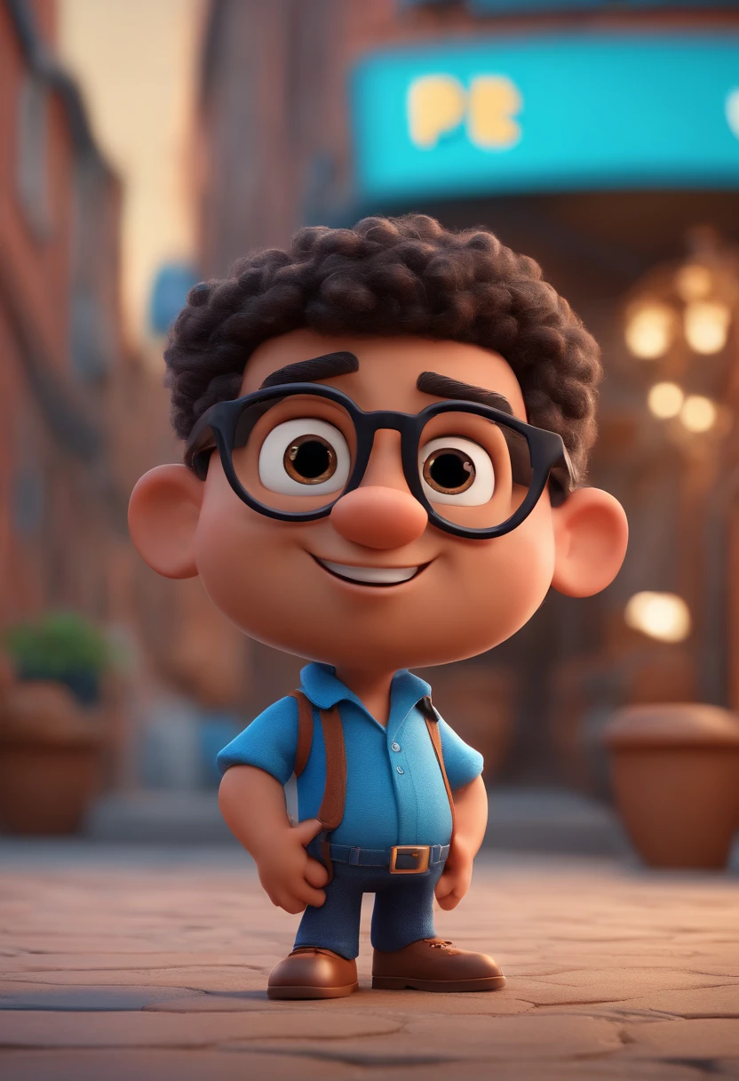 Cartoon character of a man with black glasses and a blue shirt, animation character, Caractere estilizado, animation style rendering, 3D estilizado, Arnold Maya render, 3 d render stylized, toon render keyshot, Personagem 3D, Personagem 3D, 3d rendering stylized, 3 d character render, personagem de desenho animado, Personagem de close up, Pose de personagem,  (Estilo Pixar) (master part:1.2) (Bokeh) (best quality) (pele detalhada) (textura detalhada) (8k) (argila) (Cinematic lighting) (foco nítido