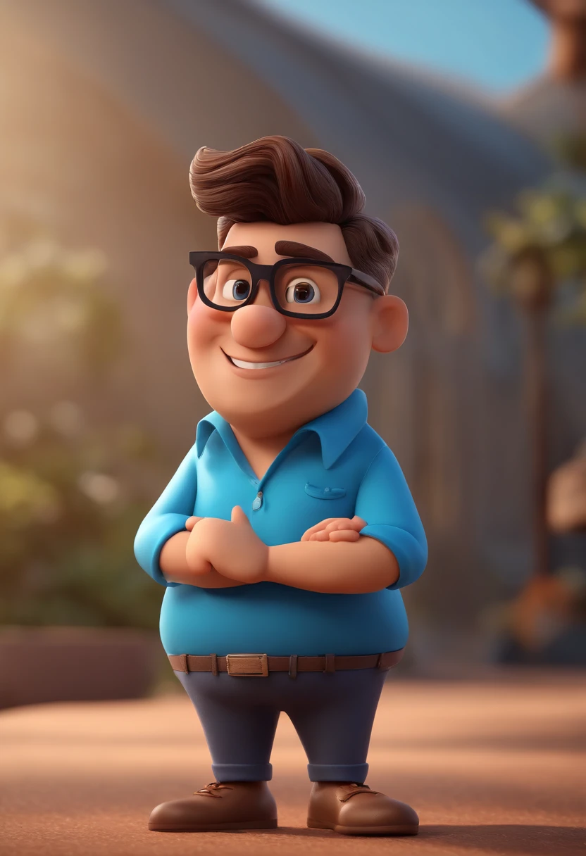 Cartoon character of a man with black glasses and a blue shirt, animation character, Caractere estilizado, animation style rendering, 3D estilizado, Arnold Maya render, 3 d render stylized, toon render keyshot, Personagem 3D, Personagem 3D, 3d rendering stylized, 3 d character render, personagem de desenho animado, Personagem de close up, Pose de personagem, (Estilo Pixar) (master part:1.2) (Bokeh) (best quality) (pele detalhada) (textura detalhada) (8k) (argila) (Cinematic lighting) (foco nítido