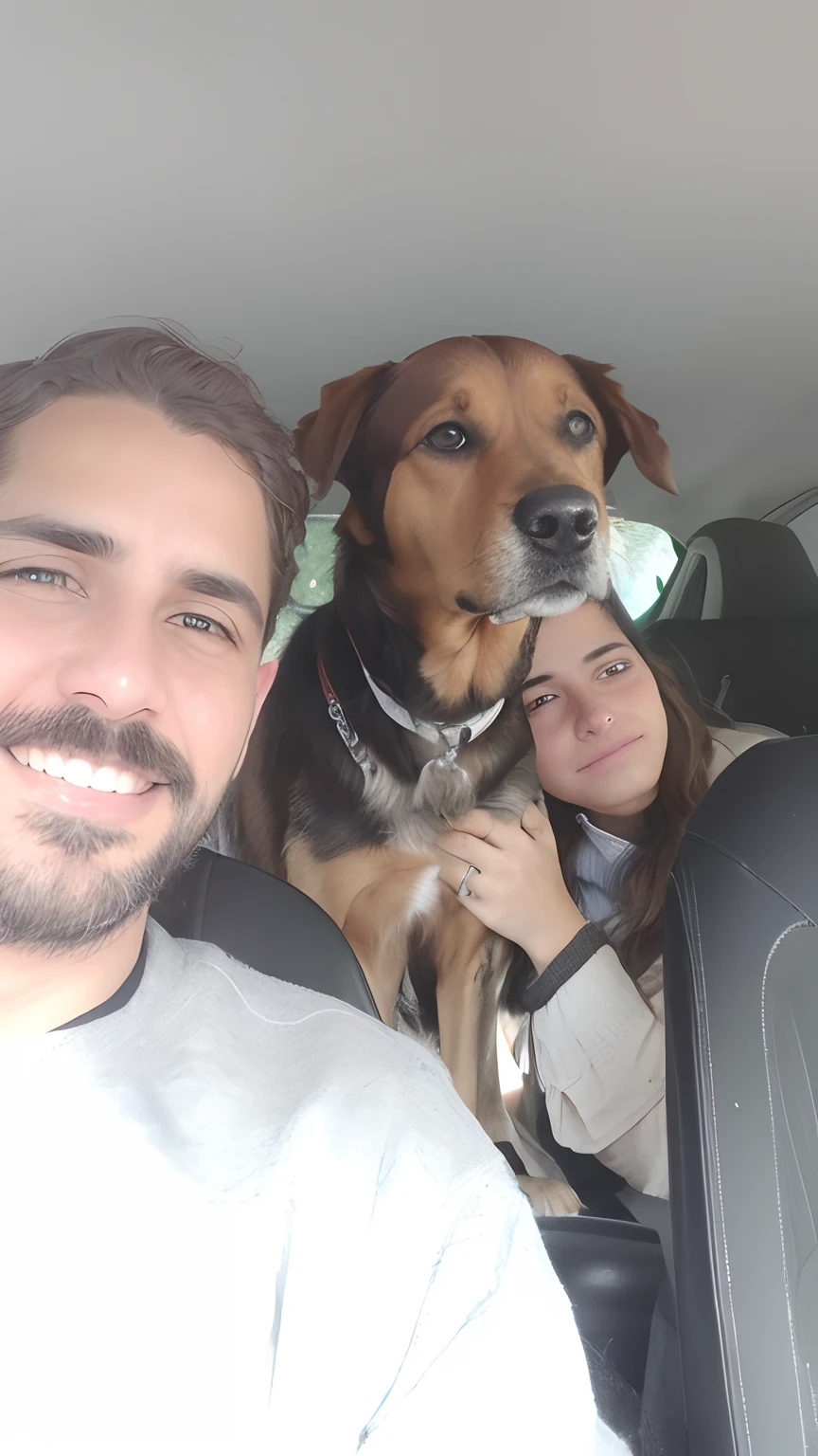 There's a man and a woman sitting in the back of a car with a dog, selfie of a dog, Directed by: Nandor Soldier, Directed by: Federico Zuccari, back to us, with dogs, Directed by: Caro Niederer, Handsome, circunstanciado!, muito feliz!, Directed by: Aleksander Kotsis, Directed by: Silvia Pelissero, by Amelia Peláez