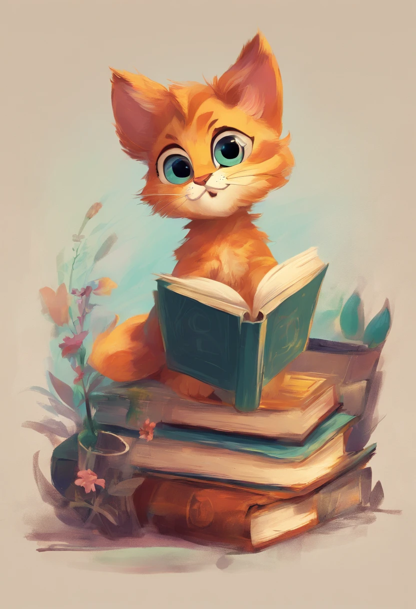 create a Disney Pixar-style character with the following characteristics in Atelier with Books Two Kittens, malhado e tigrado
