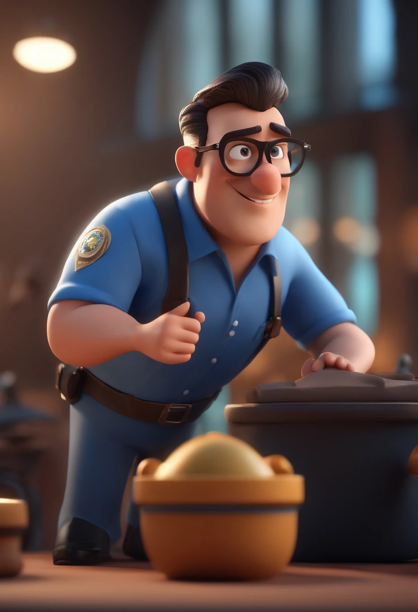 Cartoon character of a man with black glasses and a blue shirt, animation character, Caractere estilizado, animation style rendering, 3D estilizado, Arnold Maya render, 3 d render stylized, toon render keyshot, Personagem 3D, Personagem 3D, 3d rendering stylized, 3 d character render, personagem de desenho animado, Personagem de close up, Pose de personagem, (Estilo Pixar) (master part:1.2) (Bokeh) (best quality) (pele detalhada) (textura detalhada) (8k) (argila) (Cinematic lighting) (foco nítido