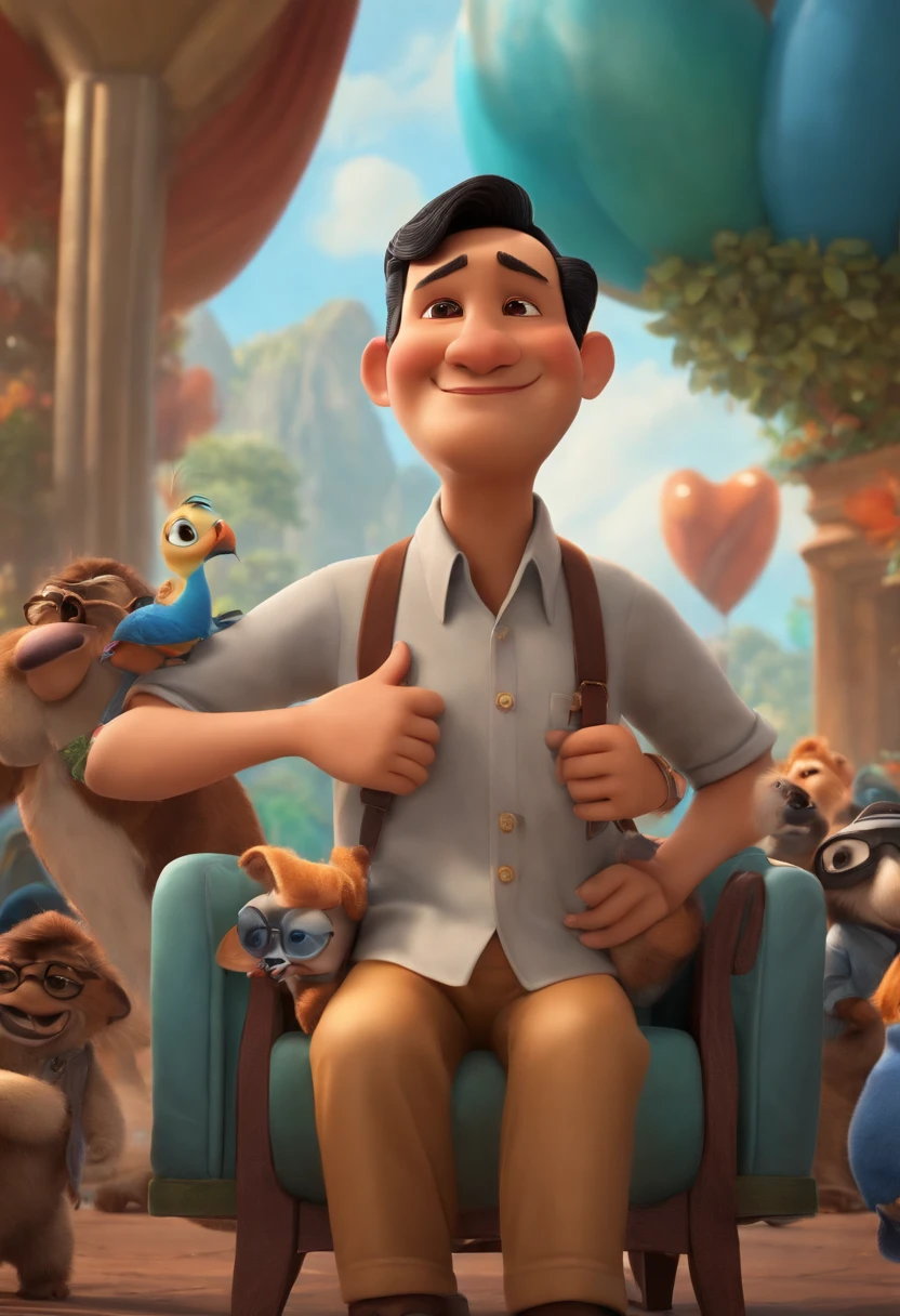 Mr. Prabowo Subijanto in the style inspired by Pixar animation, up close. The character takes center stage with captivating facial expressions, offering a touch of unreality