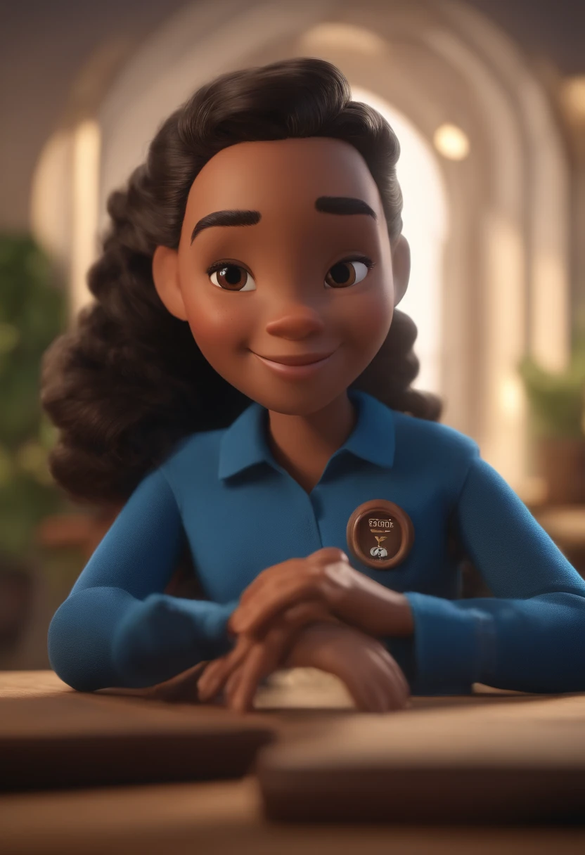 Garoto, estilo disney, tom de pele: claro: Cabelo: marrom escuro, liso, curto, penteado para o lado direito. camisa: social, Cor azul. Fundo: Gray and white gradient,Comemorando, Hands raised, sorrindo, feliz, (estilo pixar) (obra-prima:1.2) (bokeh) (melhor qualidade) (pele detalhada) (textura detalhada) (8k) (claymation) (cinematic lighthing) (foco nítido