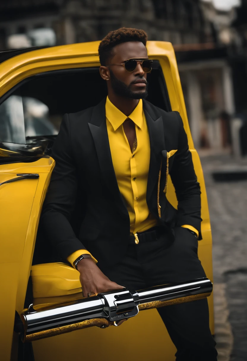 Frog, sozinho, olhando para o Viewer, camisa, , suit jacket, Foco masculino, roupas abertas, Hood, camisa preta, Capuz, jaqueta com capuzes, unhas afiadas, Cidade Noturna, neon light, furutista, pelo amarelo, olhos negros, (arma, handgun, pistola) 3D ULTRA HD 8K
