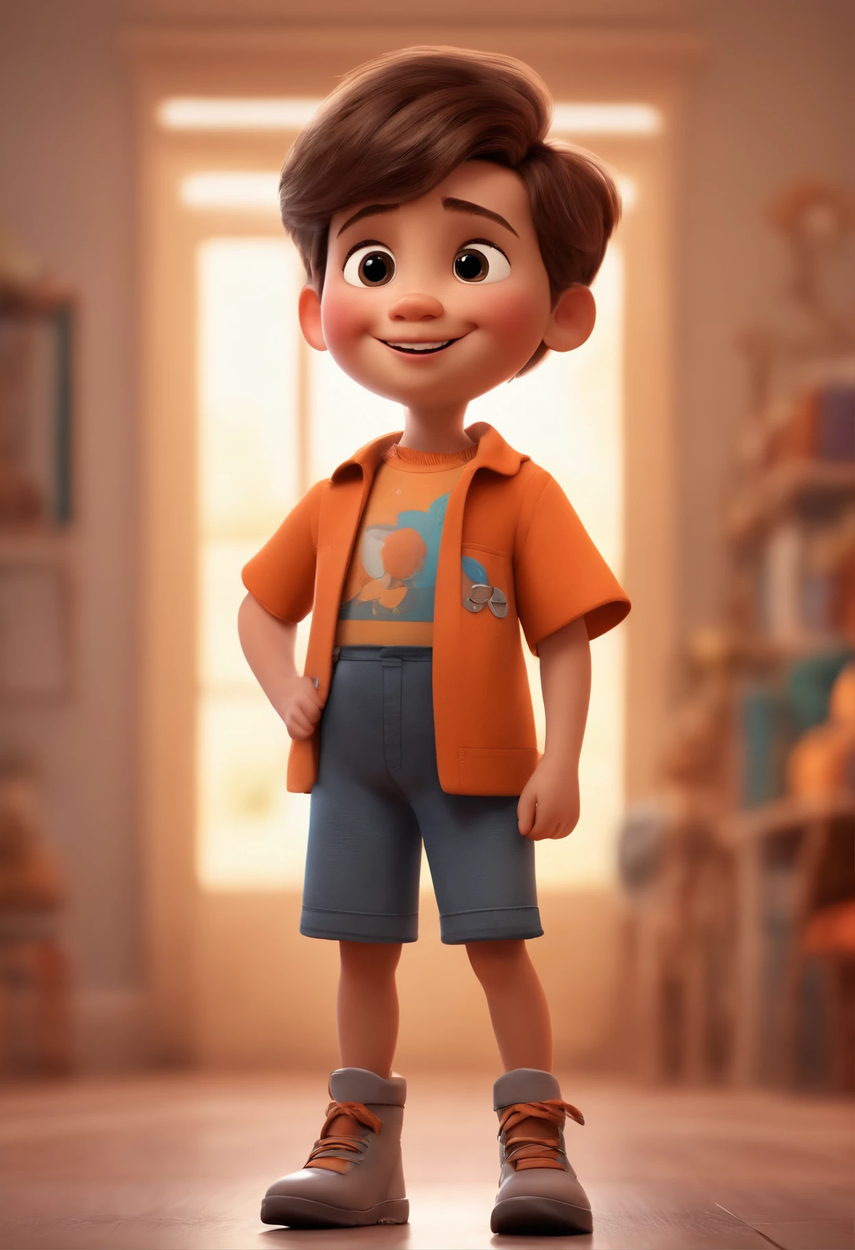 a happy cute standing short hair, vestindo uma fantasia espacial, , fundo branco, barnet, tom, Estilo Pixar, ..3d, desenhos animados, rosto detalhado, asymmetrical 16k