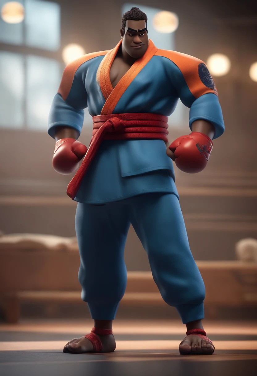 Personagem de desenho animado de um homem usando kimono de Jiu-jitsu faixa azul, um personagem animado, Caractere estilizado, animation style rendering, 3D estilizado, Arnold Maya render, 3 d render stylized, toon render keyshot, Personagem 3D, Personagem 3D, 3 d character render, personagem de desenho animado, Personagem de close up, Pose de personagem, (Estilo Pixar) (master part:1.2) (Bokeh) (best quality) (pele detalhada) (textura detalhada) (8k) (argila) (Cinematic lighting) (foco nítido，Senta e vaza a parte superior do corpo