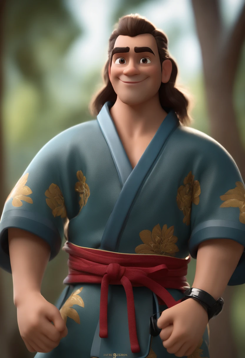 Personagem de desenho animado de um homem usando kimono de Jiu-jitsu faixa azul, um personagem animado, Caractere estilizado, animation style rendering, 3D estilizado, Arnold Maya render, 3 d render stylized, toon render keyshot, Personagem 3D, Personagem 3D, 3 d character render, personagem de desenho animado, Personagem de close up, Pose de personagem, (Estilo Pixar) (master part:1.2) (Bokeh) (best quality) (pele detalhada) (textura detalhada) (8k) (argila) (Cinematic lighting) (foco nítido,Senta e vaza a parte superior do corpo