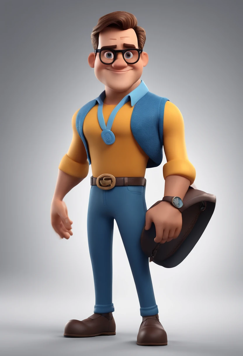 Cartoon character of a man with black glasses and a blue shirt, animation character, Caractere estilizado, animation style rendering, 3D estilizado, Arnold Maya render, 3 d render stylized, toon render keyshot, Personagem 3D, Personagem 3D, 3d rendering stylized, 3 d character render, personagem de desenho animado, Personagem de close up, Pose de personagem,  (Estilo Pixar) (master part:1.2) (Bokeh) (best quality) (pele detalhada) (textura detalhada) (8k) (argila) (Cinematic lighting) (foco nítido