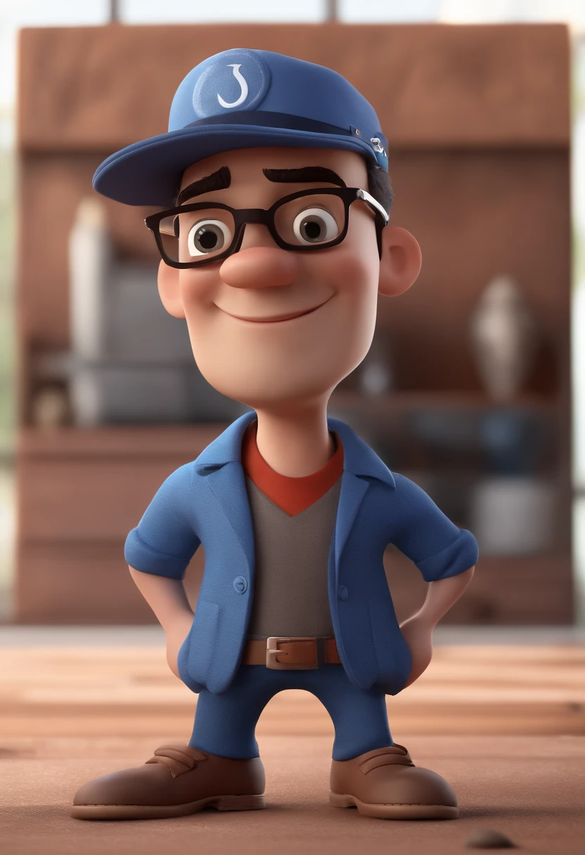 Cartoon character of a man with black glasses and a blue shirt, animation character, Caractere estilizado, animation style rendering, 3D estilizado, Arnold Maya render, 3 d render stylized, toon render keyshot, Personagem 3D, Personagem 3D, 3d rendering stylized, 3 d character render, personagem de desenho animado, Personagem de close up, Pose de personagem,  (Estilo Pixar) (master part:1.2) (Bokeh) (best quality) (pele detalhada) (textura detalhada) (8k) (argila) (Cinematic lighting) (foco nítido