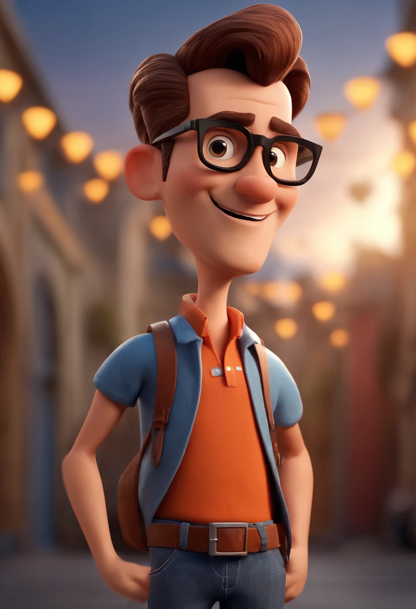 Cartoon character of a man with black glasses and a blue shirt, animation character, Caractere estilizado, animation style rendering, 3D estilizado, Arnold Maya render, 3 d render stylized, toon render keyshot, Personagem 3D, Personagem 3D, 3d rendering stylized, 3 d character render, personagem de desenho animado, Personagem de close up, Pose de personagem, (Estilo Pixar) (master part:1.2) (Bokeh) (best quality) (pele detalhada) (textura detalhada) (8k) (argila) (Cinematic lighting) (foco nítido