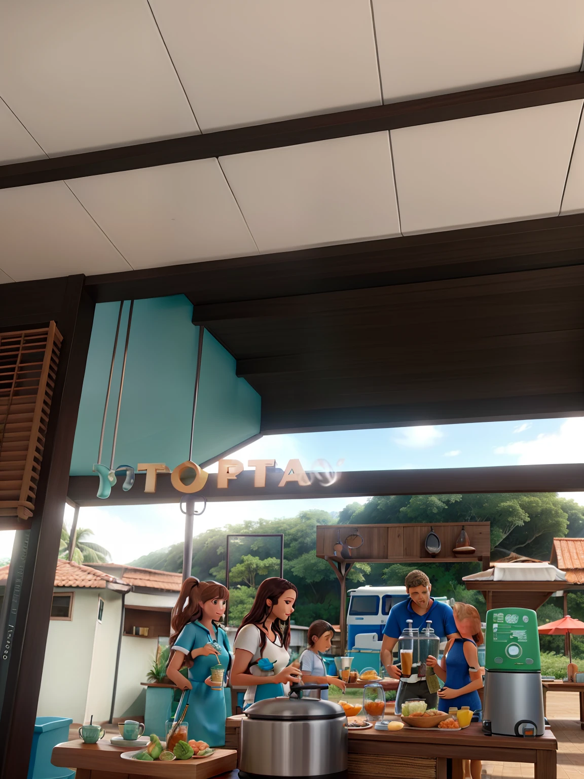 uma cafeteria chamada nas ondas, natureza, praia, ondas, Happy families, hot coffee, dia ensolarado