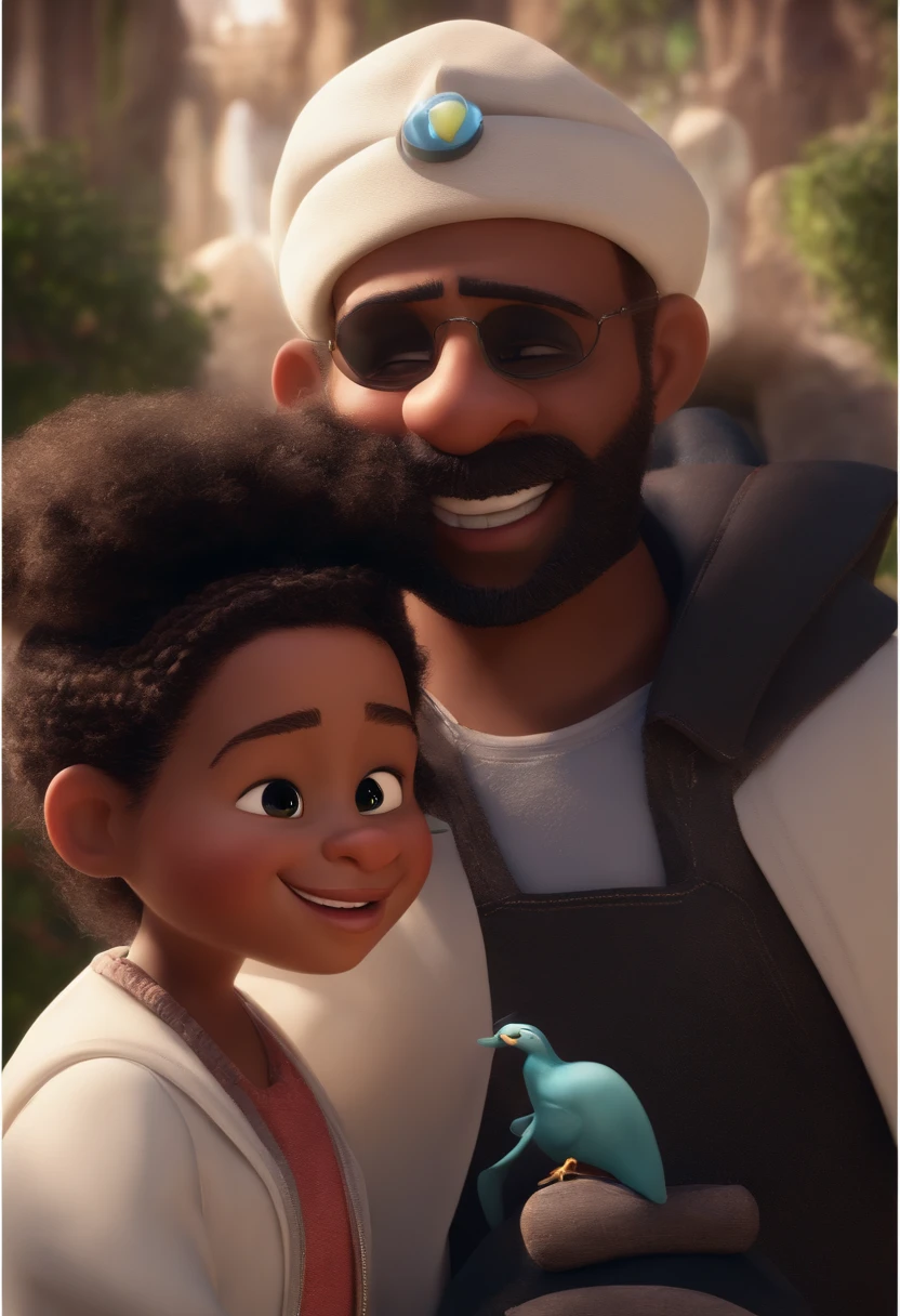 Crie uma imagem da Disney pixar, alta qualidade, melhor qualidade. De um dentista branco, com pouca barba, sorridente, loiro escuro, com jaleco preto.