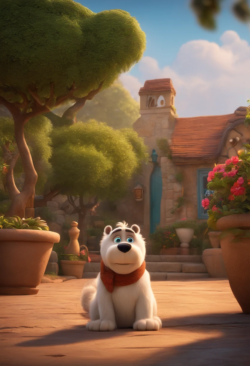 Crie uma imagem da Disney pixar, alta qualidade, melhor qualidade. De um dentista branco, com pouca barba, sorridente, loiro escuro, com jaleco preto.