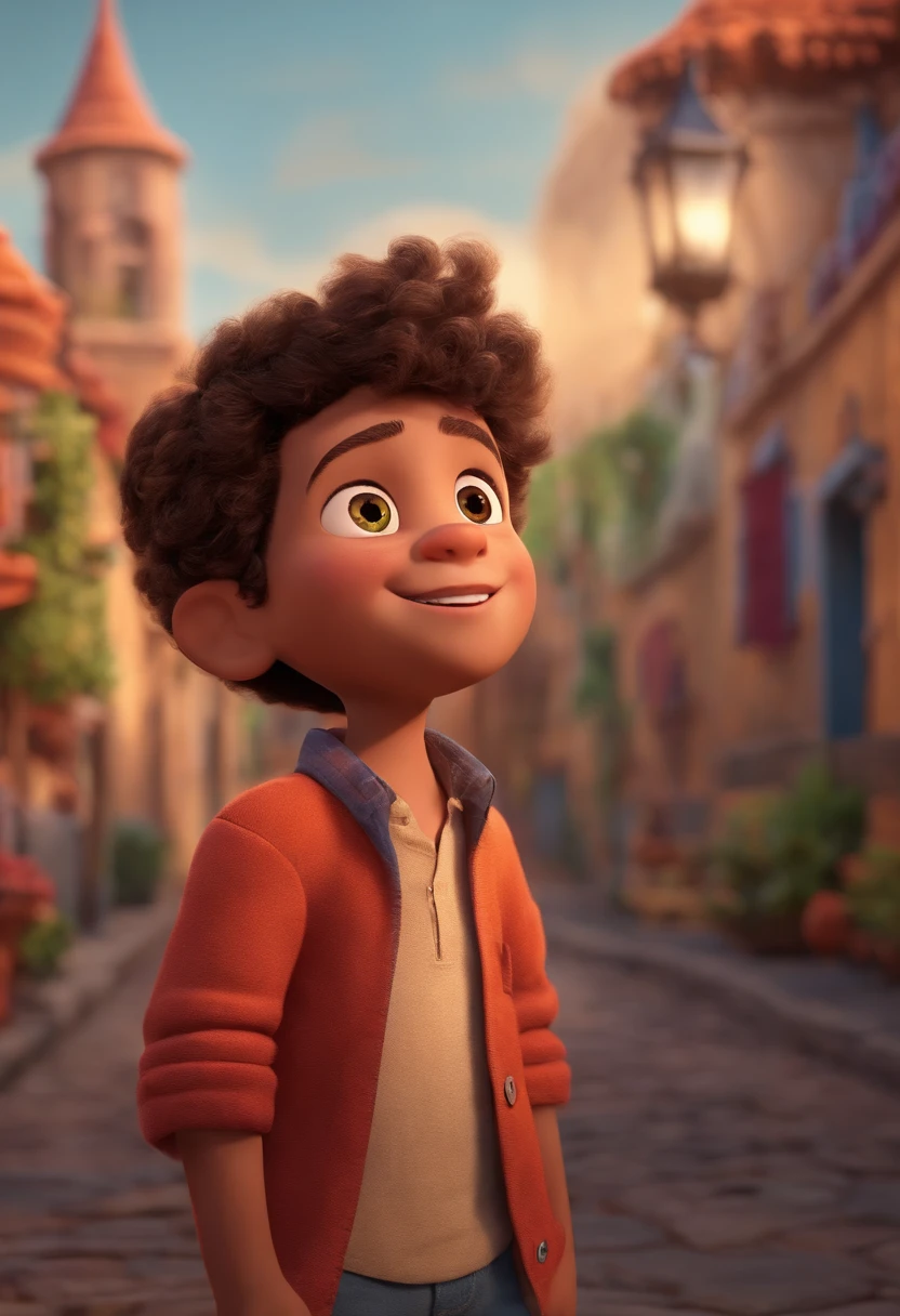 a happy cute kid standing short hair, vestindo uma fantasia espacial, , fundo branco, barnet, toon, estilo pixar, 3d, desenhos animados, rosto detalhado, asymmetrical 16k