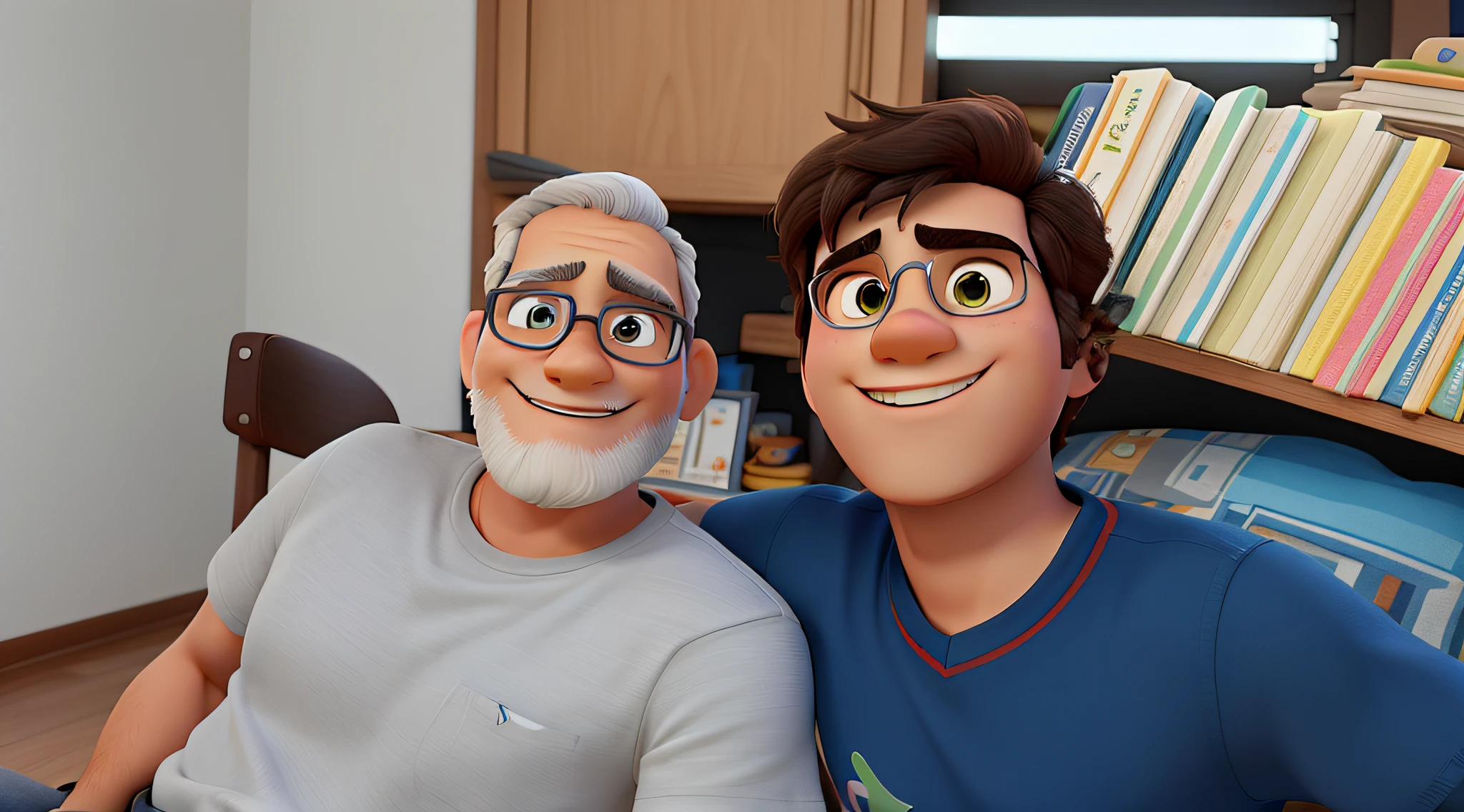 Dois homens, jovem e velho, estilo disney pixar, alta qualidade, melhor qualidade