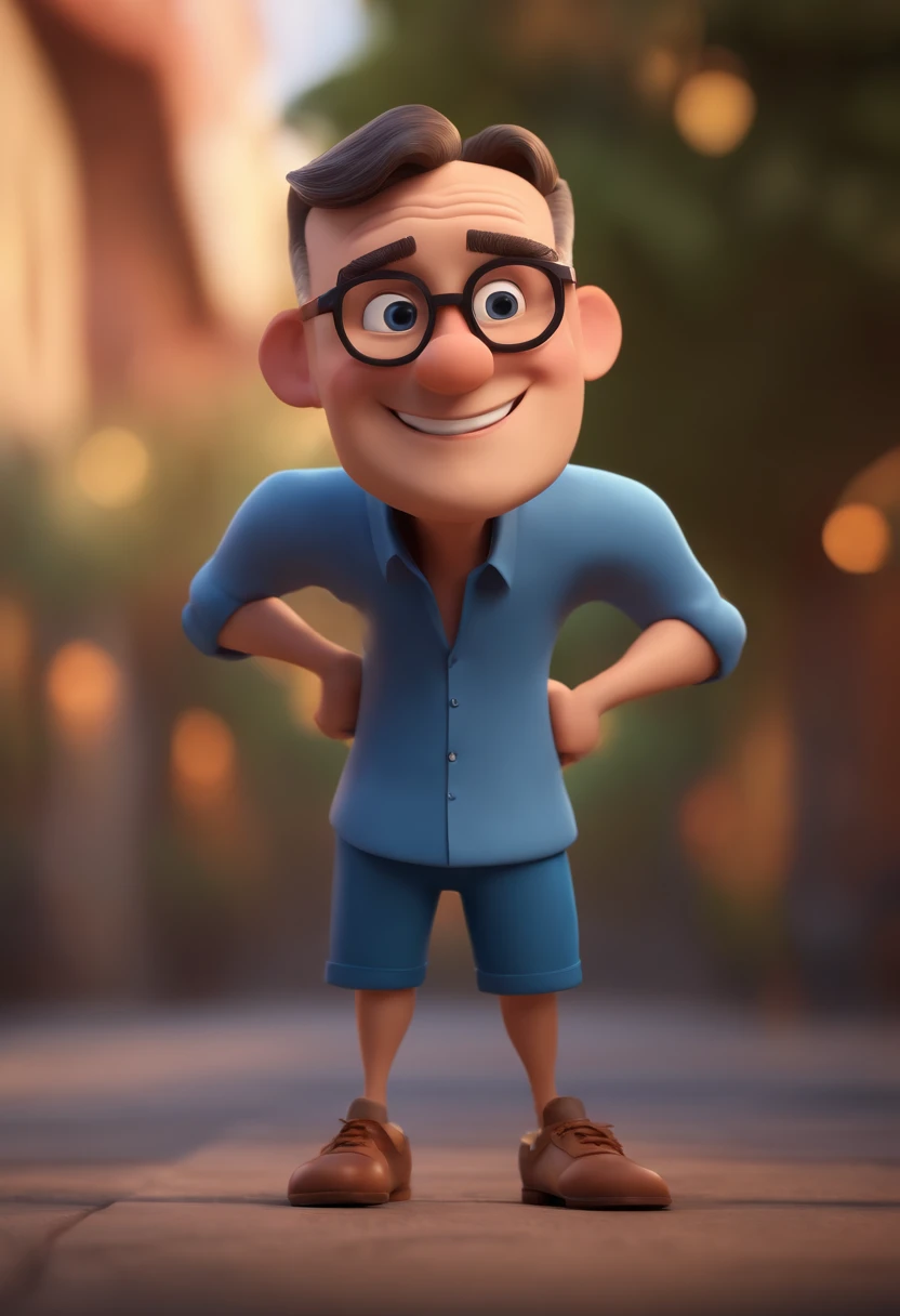 Cartoon character of a man with black glasses and a blue shirt, animation character, Caractere estilizado, animation style rendering, 3D estilizado, Arnold Maya render, 3 d render stylized, toon render keyshot, Personagem 3D, Personagem 3D, 3d rendering stylized, 3 d character render, personagem de desenho animado, Personagem de close up, Pose de personagem, (Estilo Pixar) (master part:1.2) (Bokeh) (best quality) (pele detalhada) (textura detalhada) (8k) (argila) (Cinematic lighting) (foco nítido
