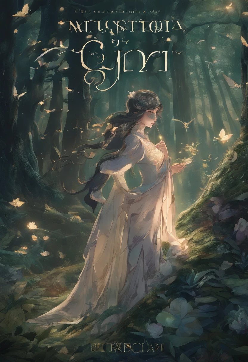 A capa mostra Haru, o jovem protagonista, com olhos cheios de curiosidade e coragem, Standing next to Kira, o majestoso Occami, cujas penas brilham com cores iridescentes. They're in a clearing of the magical forest, Surrounded by ancient trees that cast mysterious shadows. The forest is alive with magical elements, With mystical creatures lurking in the shadows. Ao fundo, A starry night sky shimmers with unrevealed promises and secrets. The cover evokes the feeling of adventure, amizade e magia, which are central themes of the story.