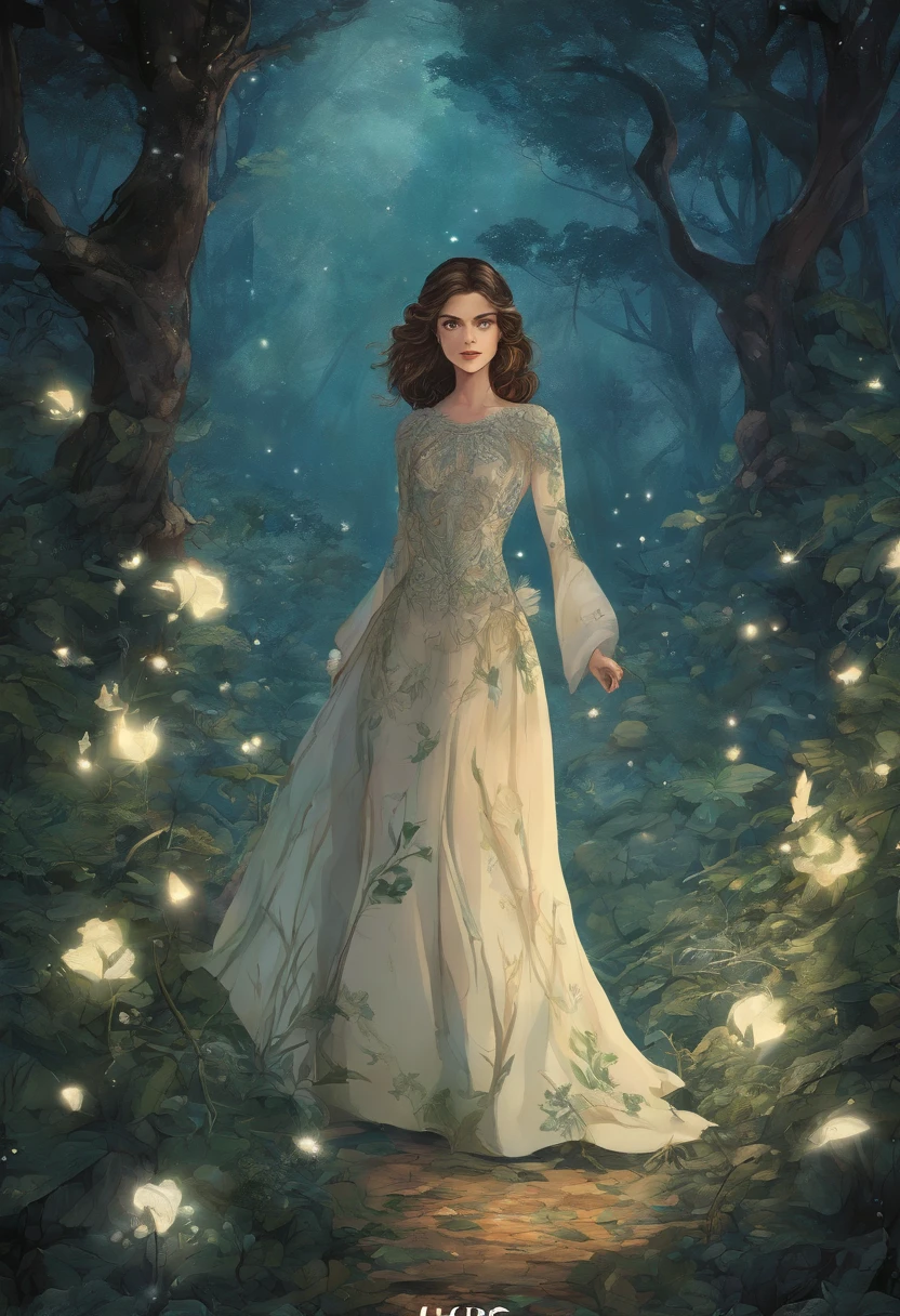 A capa mostra Haru, o jovem protagonista, com olhos cheios de curiosidade e coragem, Standing next to Kira, o majestoso Occami, cujas penas brilham com cores iridescentes. They're in a clearing of the magical forest, Surrounded by ancient trees that cast mysterious shadows. The forest is alive with magical elements, With mystical creatures lurking in the shadows. Ao fundo, A starry night sky shimmers with unrevealed promises and secrets. The cover evokes the feeling of adventure, amizade e magia, which are central themes of the story.