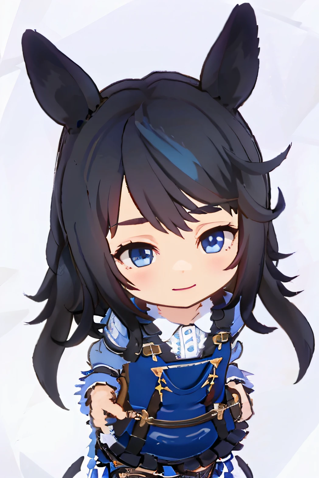 black hair,blue hair,long hair,child smock,