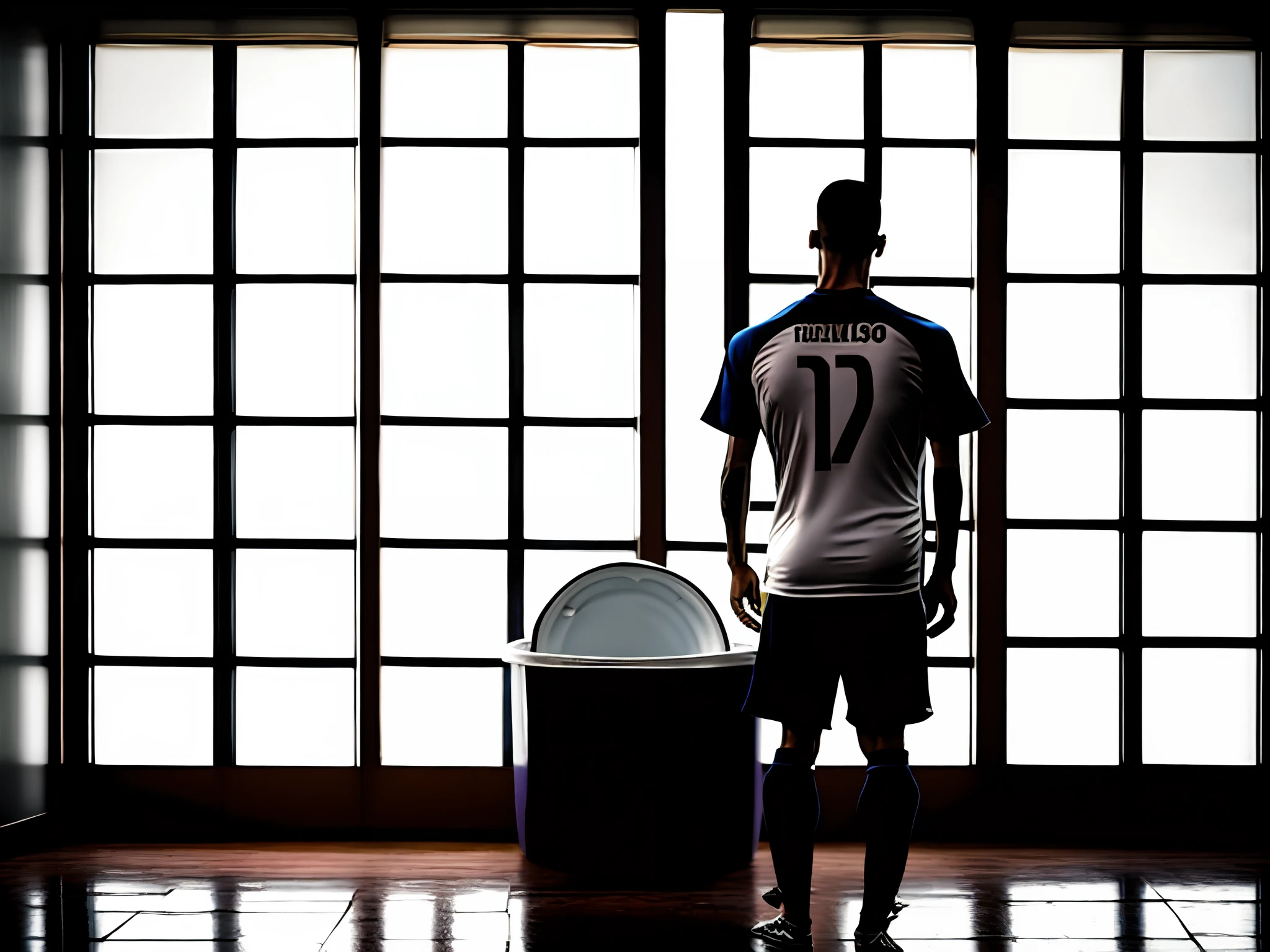 there is a man standing in a room with a soccer jersey on, gui guimaraes, edu souza, david rios ferreira, in sao paulo, inspired by Nuno Gonçalves, São Paulo, vgbftk, inspired by Antônio Parreiras, mohamed reda, by Fernando Gerassi, andrea rocha, 🚿🗝📝