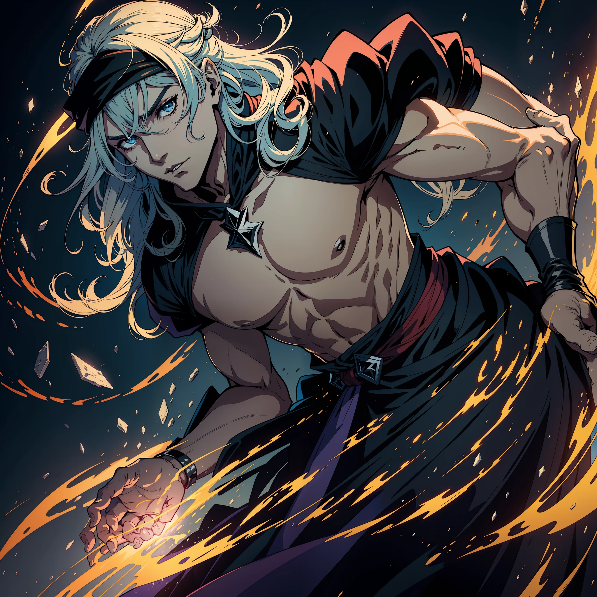 Castlevania Hyper Réaliste Shadow Lord Super Détaillé Plan dynamique Master Piece of Lord Dracula Guerrier arabe médiéval avec turban rouge Visage effrayant Hokuto No Ken Structure Visage musclé Kenshiro Troupes à la tête Armée de démons pour combattre les détails tranchants Scènes cinématographiques Film épique Film hyper réaliste Film Légendaire Film épique