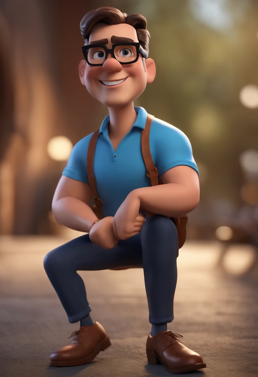 Cartoon character of a man with black glasses and a blue shirt, animation character, Caractere estilizado, animation style rendering, 3D estilizado, Arnold Maya render, 3 d render stylized, toon render keyshot, Personagem 3D, Personagem 3D, 3d rendering stylized, 3 d character render, personagem de desenho animado, Personagem de close up, Pose de personagem, (Estilo Pixar) (master part:1.2) (Bokeh) (best quality) (pele detalhada) (textura detalhada) (8k) (argila) (Cinematic lighting) (foco nítido