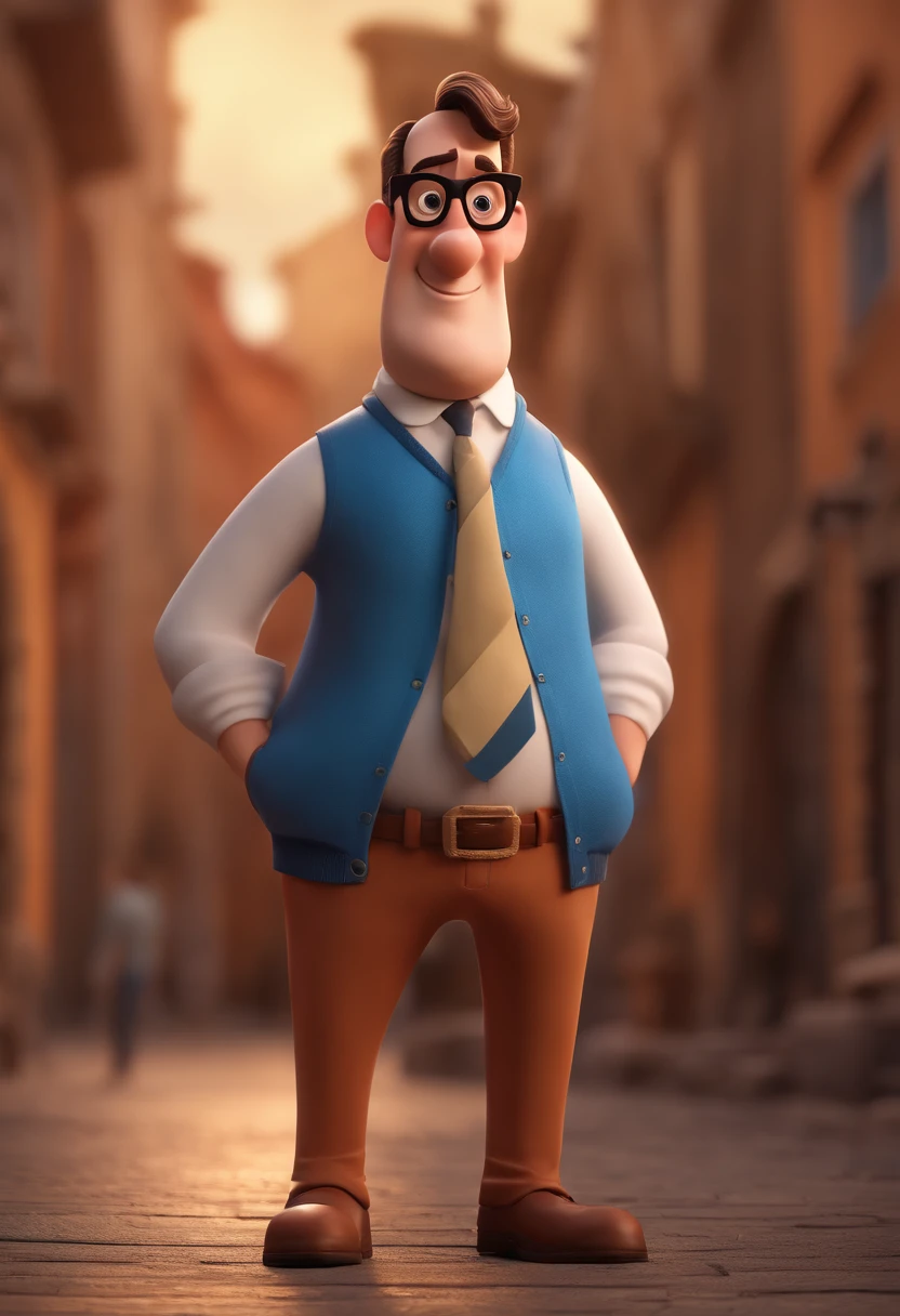 Cartoon character of a man with black glasses and a blue shirt, animation character, Caractere estilizado, animation style rendering, 3D estilizado, Arnold Maya render, 3 d render stylized, toon render keyshot, Personagem 3D, Personagem 3D, 3d rendering stylized, 3 d character render, personagem de desenho animado, Personagem de close up, Pose de personagem, (Estilo Pixar) (master part:1.2) (Bokeh) (best quality) (pele detalhada) (textura detalhada) (8k) (argila) (Cinematic lighting) (foco nítido