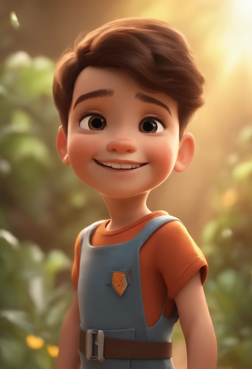a happy cute standing short hair, vestindo uma fantasia espacial, , fundo branco, barnet, tom, Estilo Pixar, ..3d, desenhos animados, rosto detalhado, asymmetrical 16k