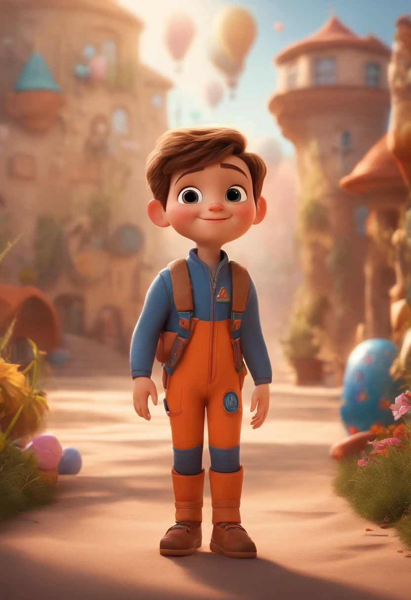 a happy cute ??? standing short hair, vestindo uma fantasia espacial, , fundo branco, barnet, tom, Estilo Pixar, ..3d, desenhos animados, rosto detalhado, asymmetrical 16k