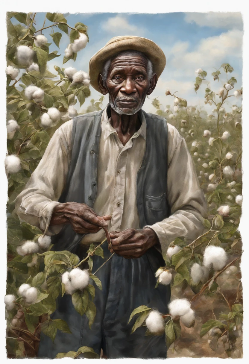 black really skinny old man picking cotton