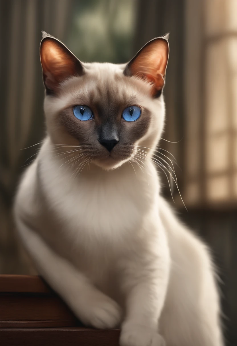 Havia um gato sentado ao lado de um copo de leite, Gato bebendo leite, Illustration of 1 red-tipped Siamese cat, olhos azul-acinzentados, Ultra-realistic illustrations, Ultra-realistic illustrations, hypperrealistic illustration, Um gato. Pintura realista, autor：Wayne Inglaterra, realistic illustration, Ultra-realistic illustrations, retrato, Fechar retrato, Surrealismo premiado, autor：Lisa Mirroy, Directed by: Galen Dara