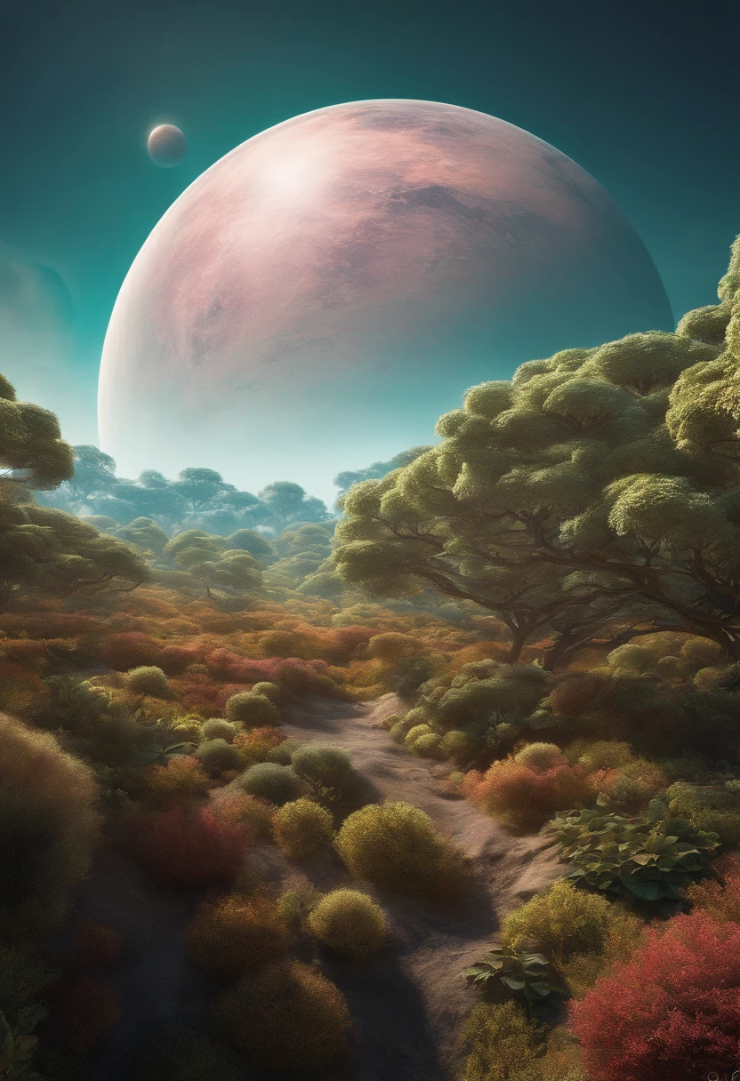 (((master part))) (((best quality))) esfera de vidro, close-up of a planeta with a bunch of trees on it, Planet covered with vegetation, planetaa verde, mundo fractal, mundo coberto de fantasia, planetaa fantasia, esfera de dyson, planetaa rosa, 3D rendering beep, planetary landscape, planetaa redondo inspirado em Jofra Bosschart, planeta, mundo futurista, Psychedelic flower planets, Ethereal world, (output brightness)
